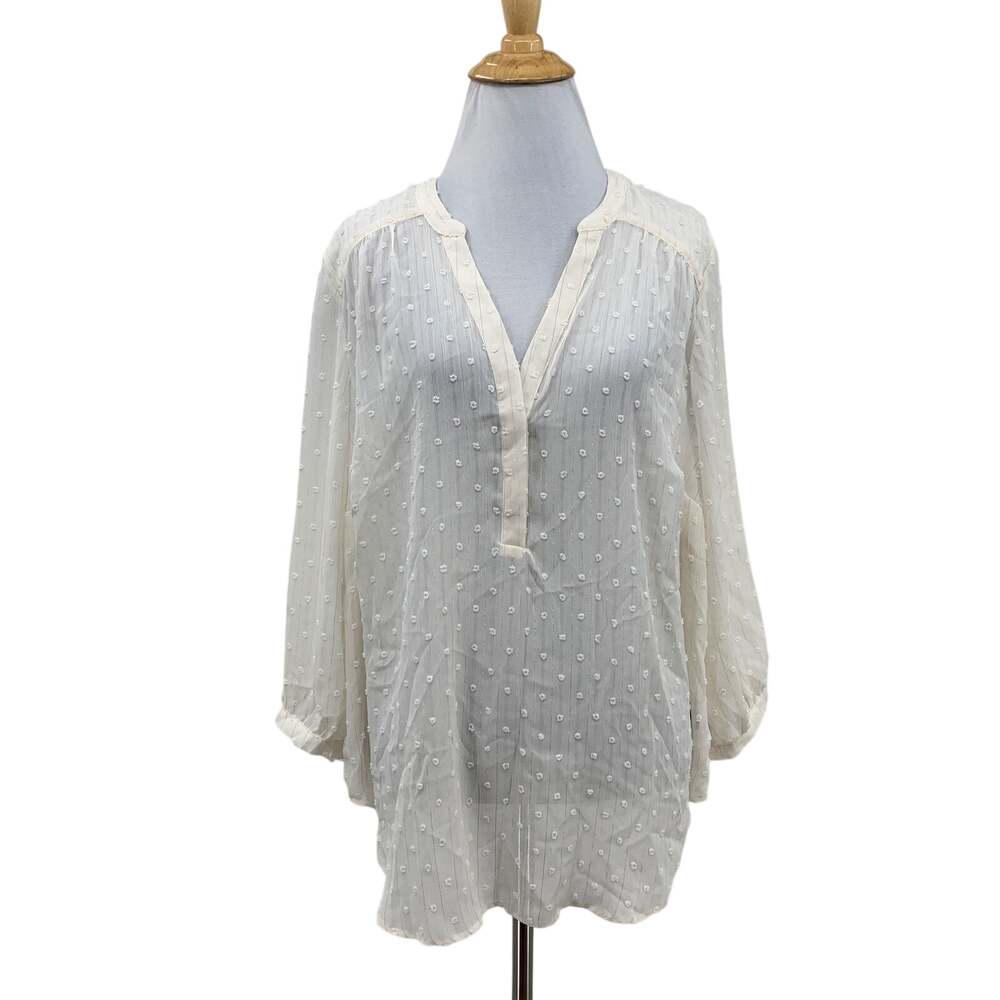 Torrid Top Womens 0 Whisper White Harper Swiss Dot Chiffon Pullover 3/4 Sleeve